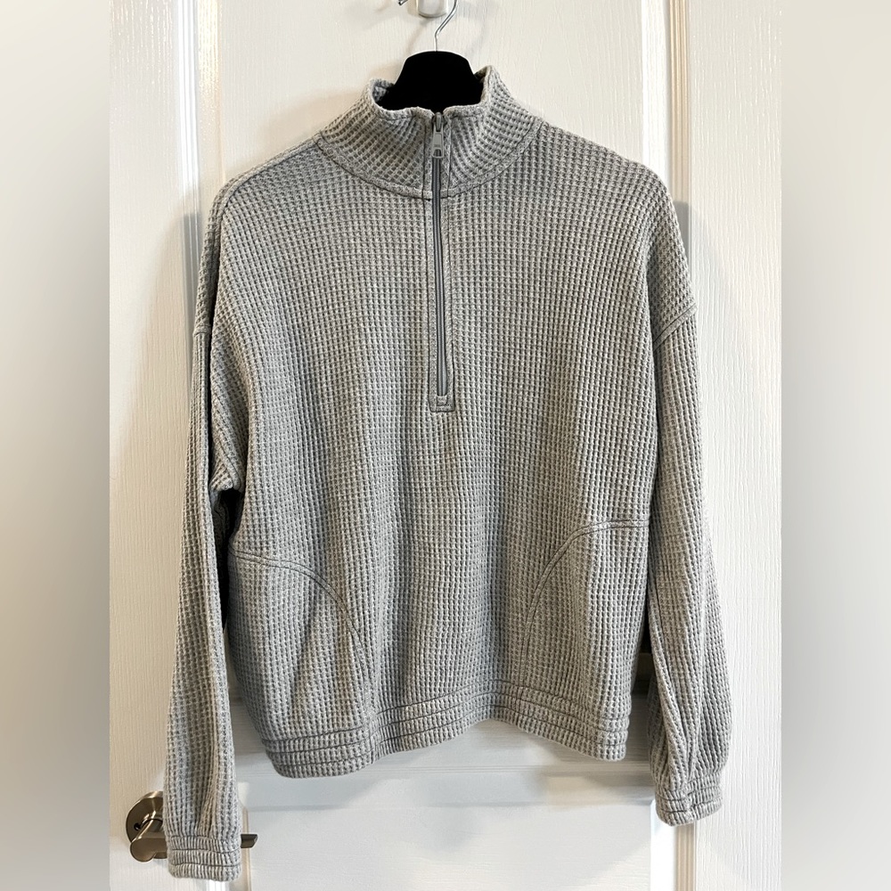 WOMENS AERIE WAFFLE 1/4 ZIP SWEATER